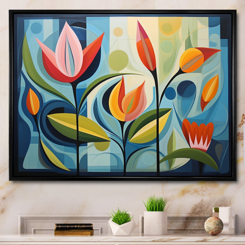 Green Mid Century Mod Nature II, reproduction d'art sur toile, H 30 po x l 40 po, Cadre flottant noir, Noir