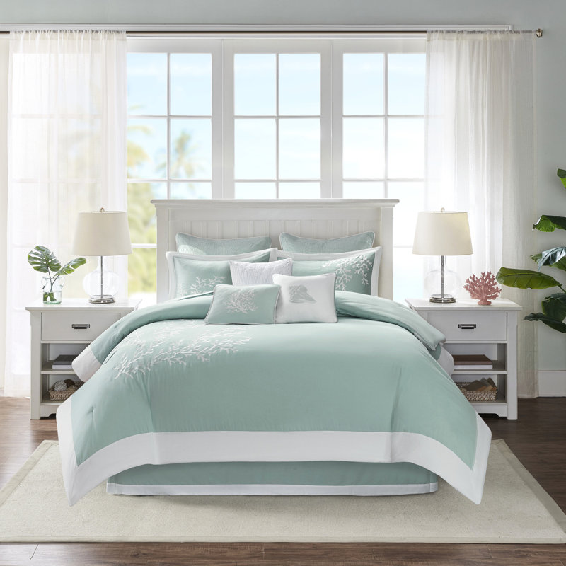 Très grand édredon en coton avec bordure découpée et taies décoratives, Édredon très grand