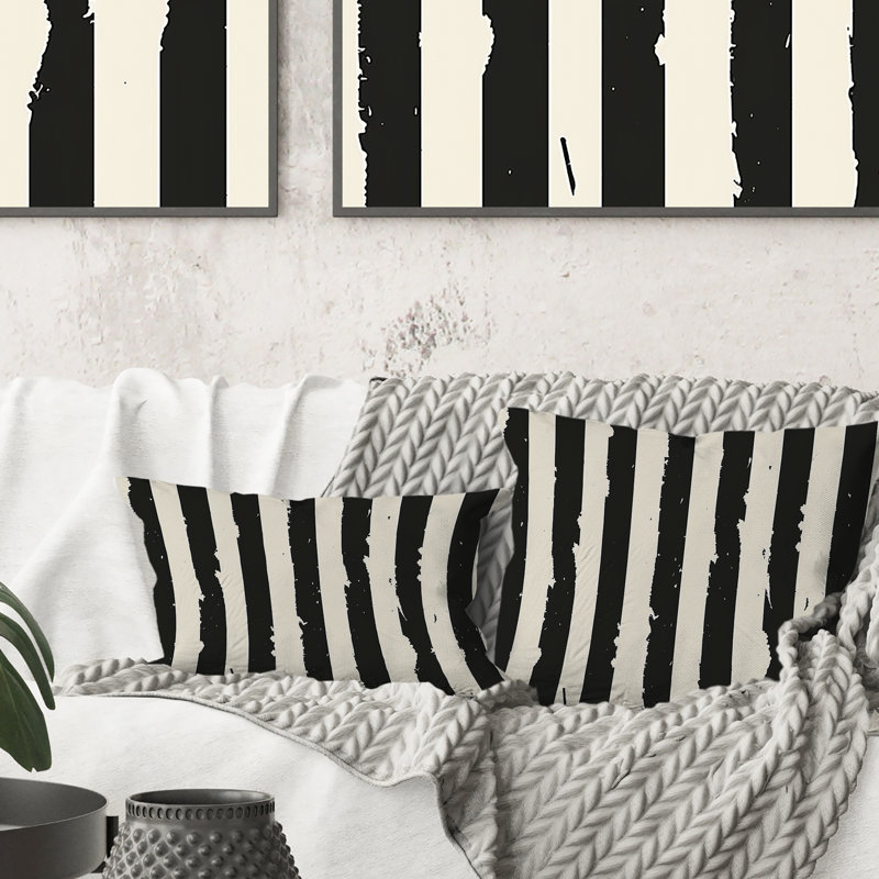 Coussin décoratif Sparkling Stripes - Glam, Noir / blanc, H 18 po x H 18 po
