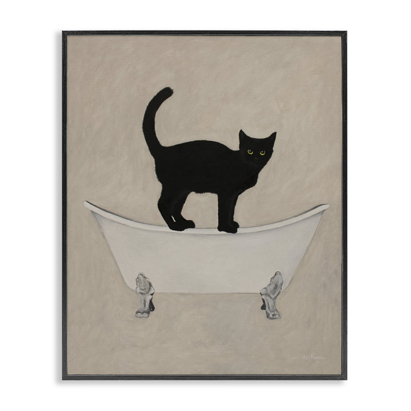 «Black Cat Simple Claw Pied Bathaign Bath», 16 x 20, Giclée encadrée noir minuit