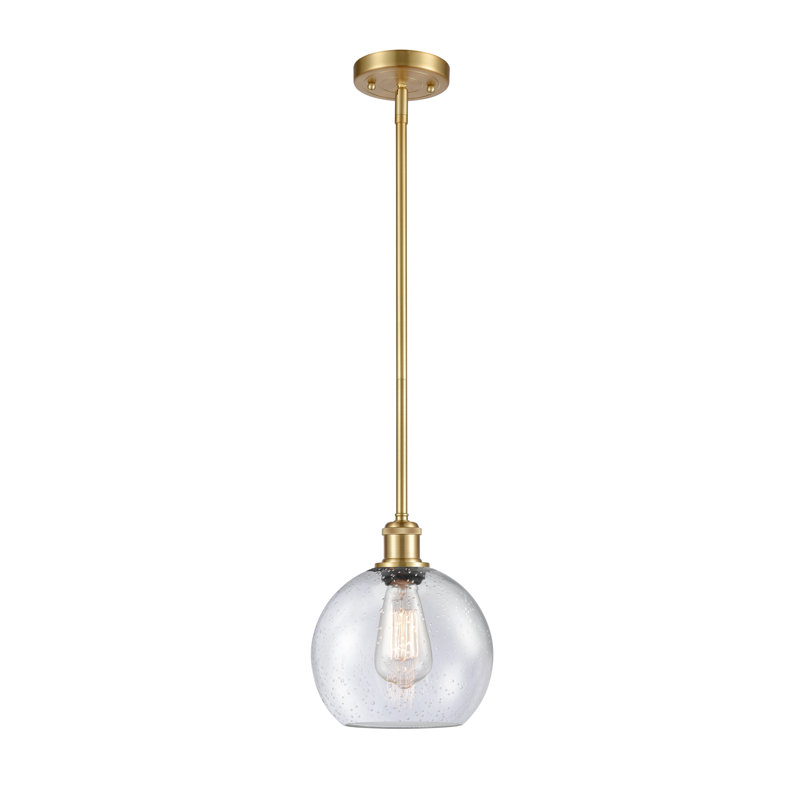 Luminaire suspendu en forme de globe à 1 lumière Anchondo, Ampoule DEL rétro de 3,5 watts, Grainé, Or satiné