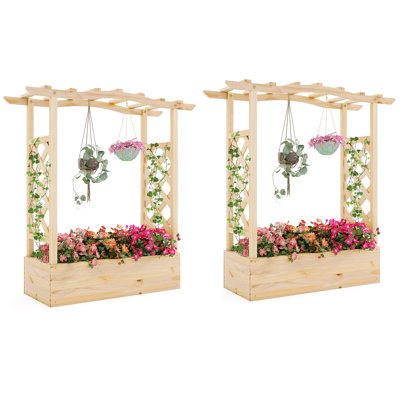  Lit de jardin surélevé en bois 2PCS avec treillis et jardinière suspendue pour jardin