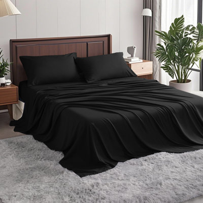 Rayon From Bamboo Fiber Polyester Blend Sheet Set Ultra-Soft Durable All-Season Comfort Bedding