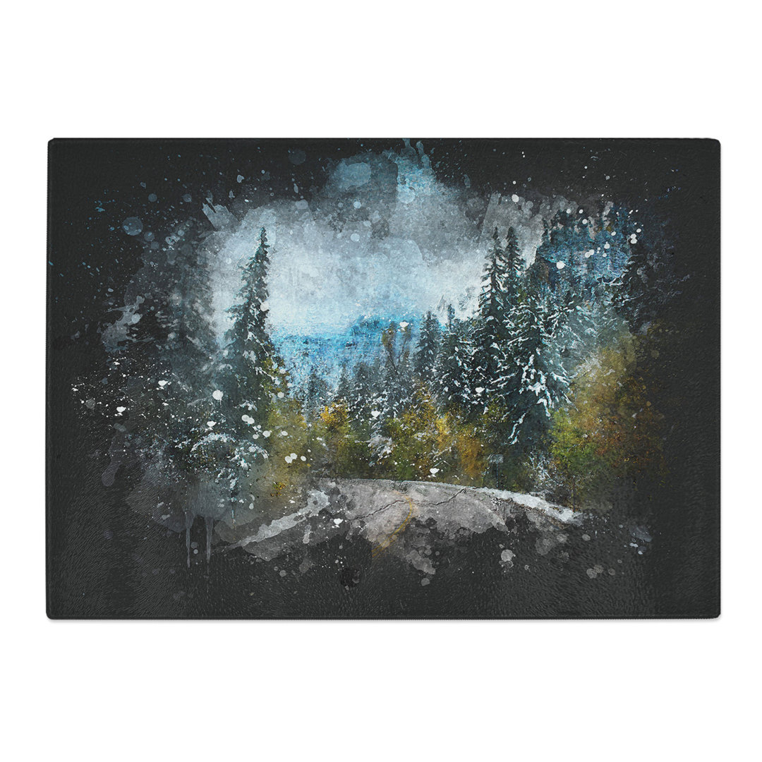 Tempered Glass Winter Forest Road Paint Splash Chopping Board