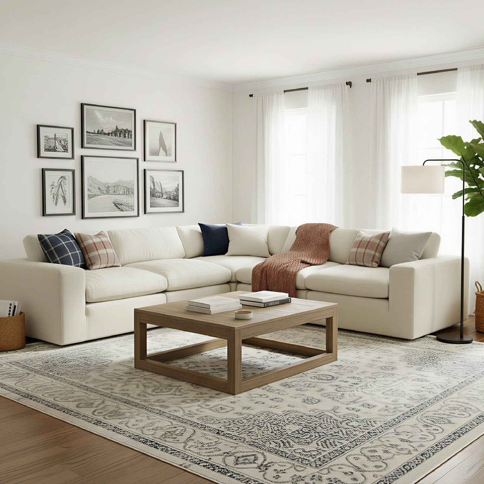 Asher 5 - Piece Upholstered Sectional, Effie Linen Performance Linen