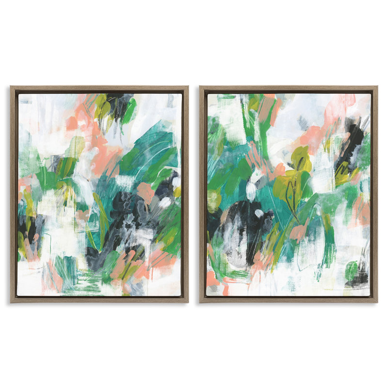 «Green Abstract Layers», ensemble de 2 toiles flottantes encadrées par June Erica Vess, H 31 po x l 25 po