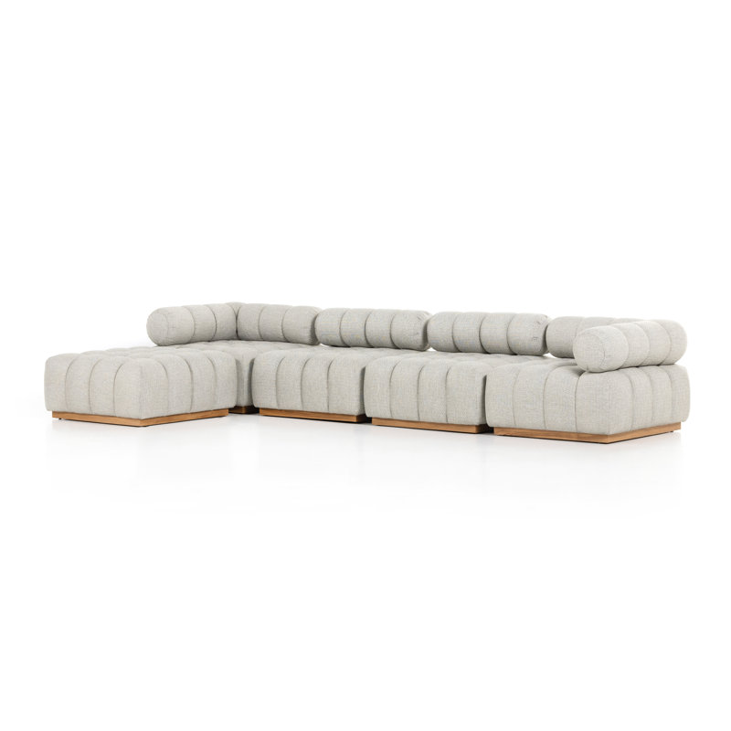 Canapé modulaire de 146 po Martinique, Coussin en frêne Faye / structure en teck naturel