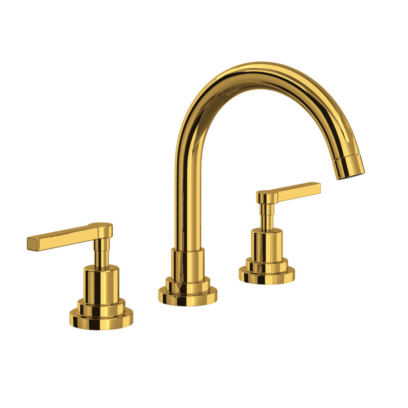 Lombardia® C-Spout Widespread Bathroom Faucet, Lever Handle, Unlacquered Brass