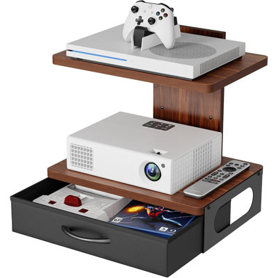 Tablette murale flottante pour téléviseur avec tiroir, 2 tablettes pour projecteur pouvant supporter jusqu'à 22 lb, tablettes murales en bois pour projecteur, lecteur DVD, console de jeu, boîte de câble, accessoires de décoration de salon,