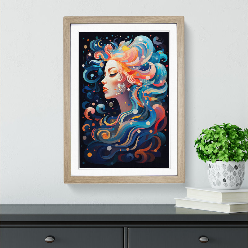Aquarius Zodiac Orphism Art - Framed Print, 64cm H x 46cm W x 2cm D, Oak Framed