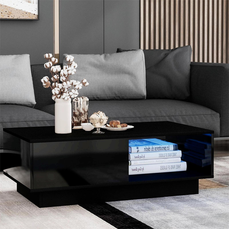 Aunah Pedestal Coffee Table with Storage, Black