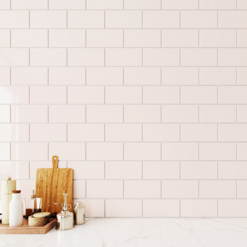 Subway Glass Tile 3" x 6", Rose Pale Pink