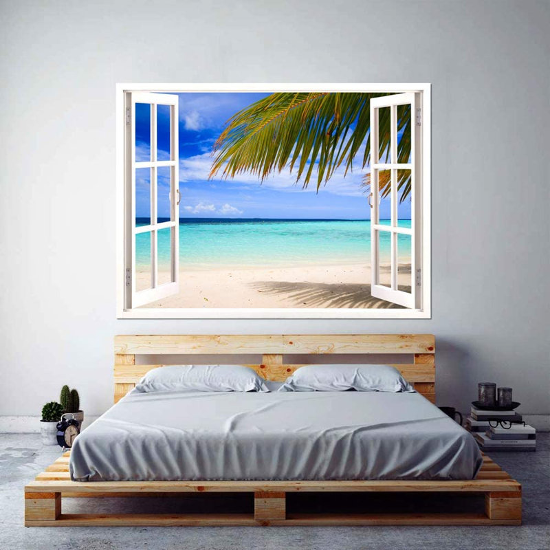 Murale feuille de palmier et plage, L 32 po x l 24 po
