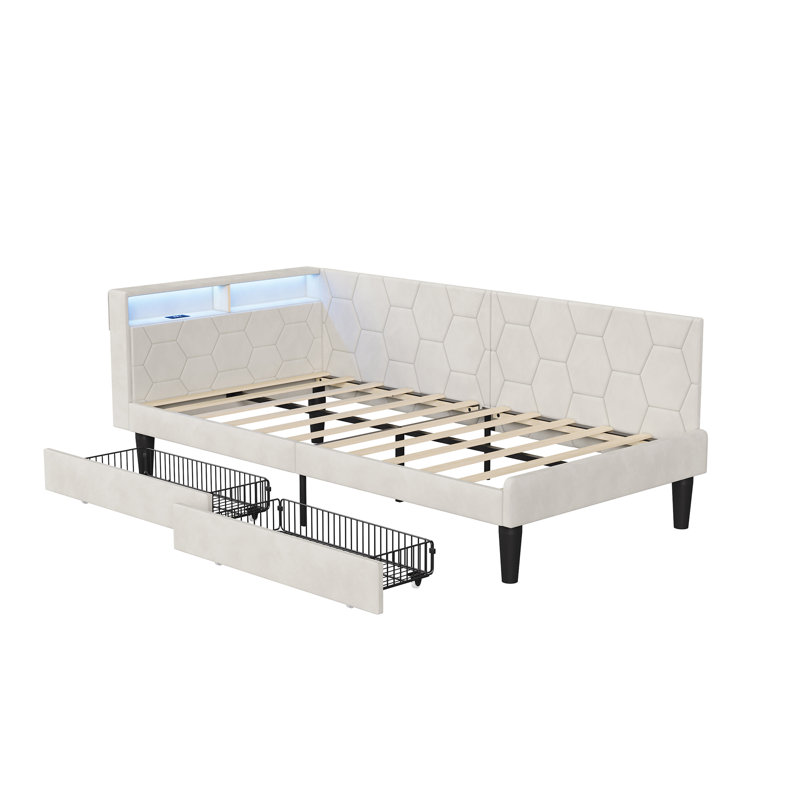 Upholstered Velvet Daybed, European Single (90 x 200 cm), Beige