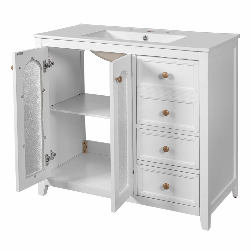 Meuble-lavabo flottant moderne de 36 pouces avec lavabo en céramique et porte à fermeture en douceur, parfait pour les petites salles de bain