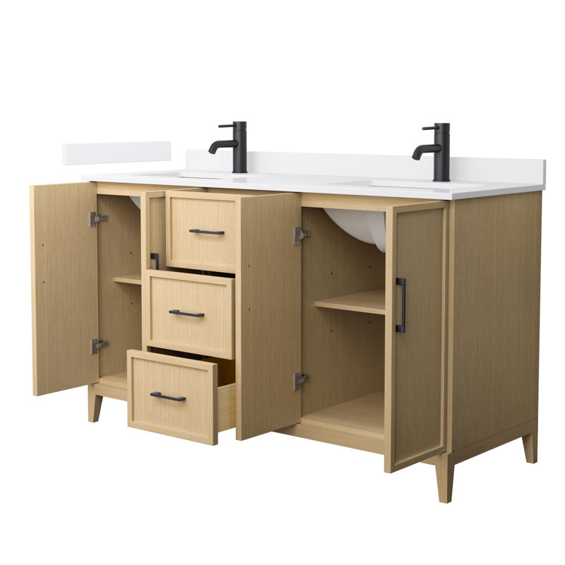Elan 60'' W Vanity, Tan, Matte Black, Carrara Cultured Marble