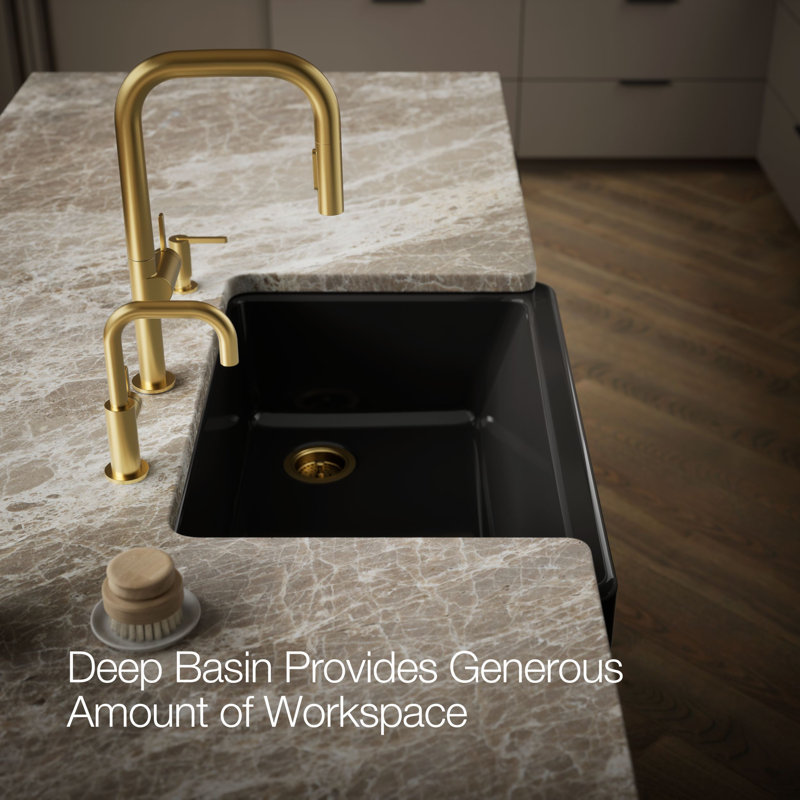 Whitehaven® 33" x 22" Self-Trimming Under-Mount Single-Bowl Kitchen Sink with Tall Apron, Black