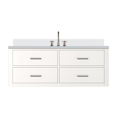 Meuble-lavabo simple blanc 48 po X P 22 po D, dessus en quartz blanc et ensemble de robinet