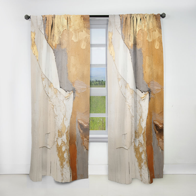 Brookvale Abstract Beige Gold Road Collage I - Modern Curtain - Velvet Room Darkening - 1 panel, 52" W x 63" L