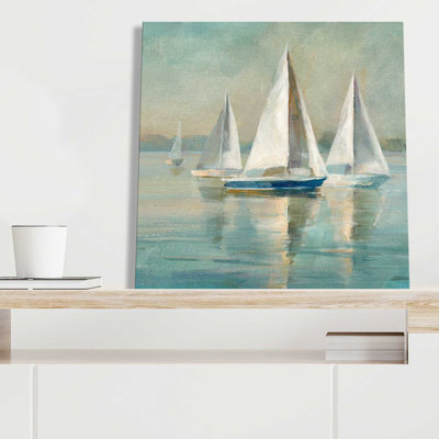 " Sailboats At Sunrise Crop " by Danhui Nai Painting Print