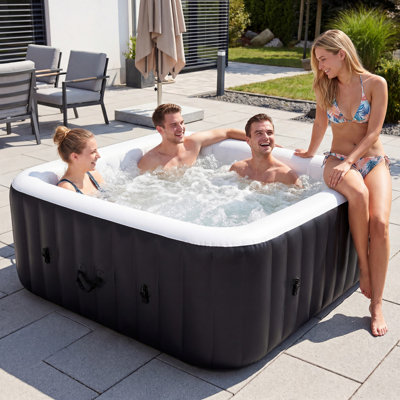6-Person Inflatable Hot Tub Spa with 130 Bubble Jets, Square Portable Heated Spa with Cover, Ground Mat & Filter Cartridges, 73" x 73", US Plug
