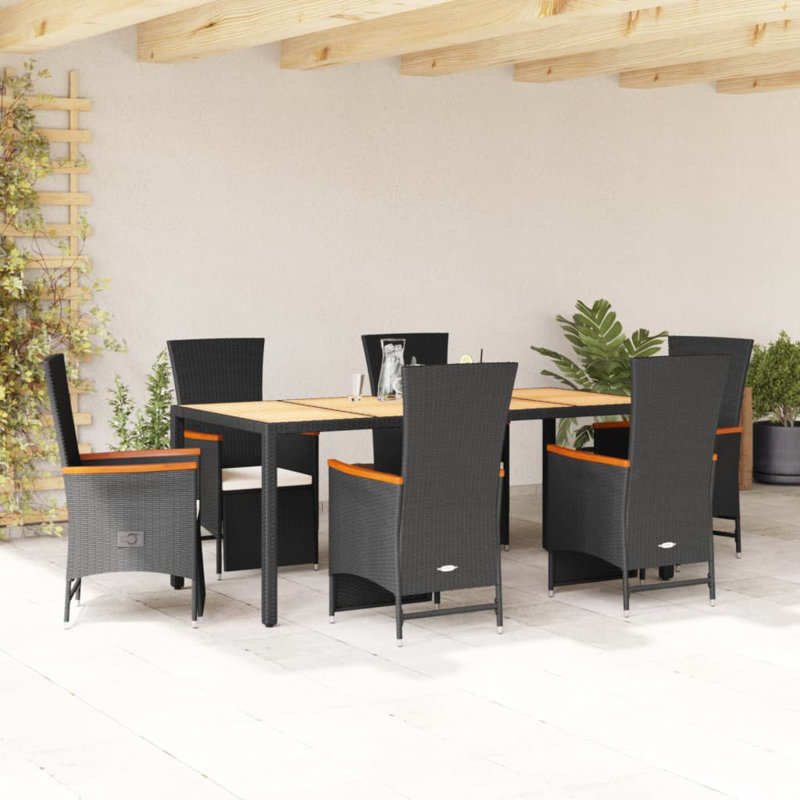  Ensemble de salle à manger de jardin noir et brun, 6