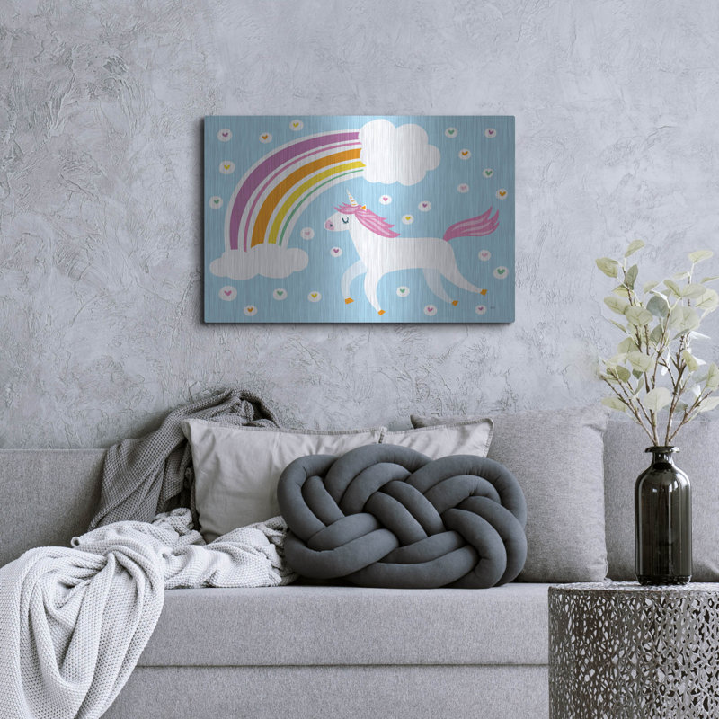 «Red Unicorn» par Melissa Averinos, art mural rouge en métal Red Barrel Studio®, H 24 po x l 36 po