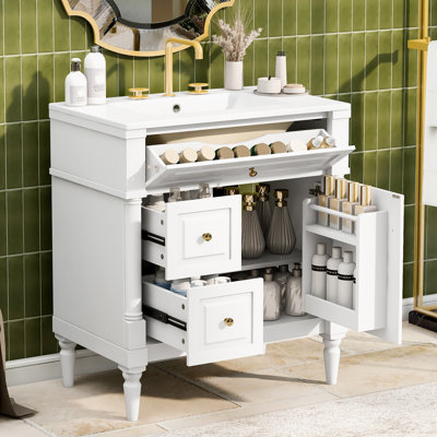 Yorell 30" Modern Bathroom Vanity with Elegant Ceramic Sink and Durable Rubberwood Construction