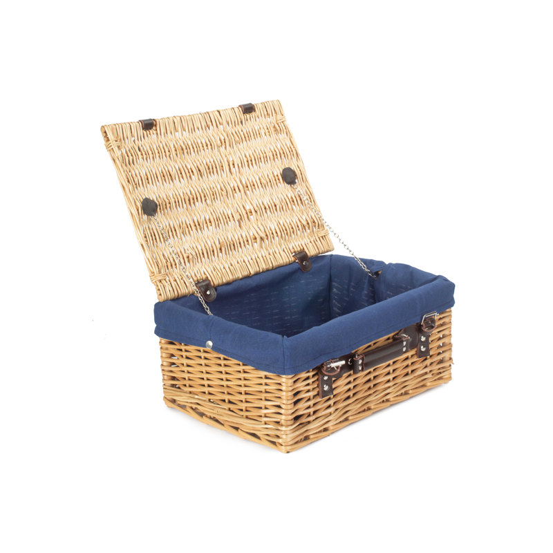 Wicker Hamper Basket with Lining, 19cm H x 41cm W x 30cm, Buff/Navy Blue