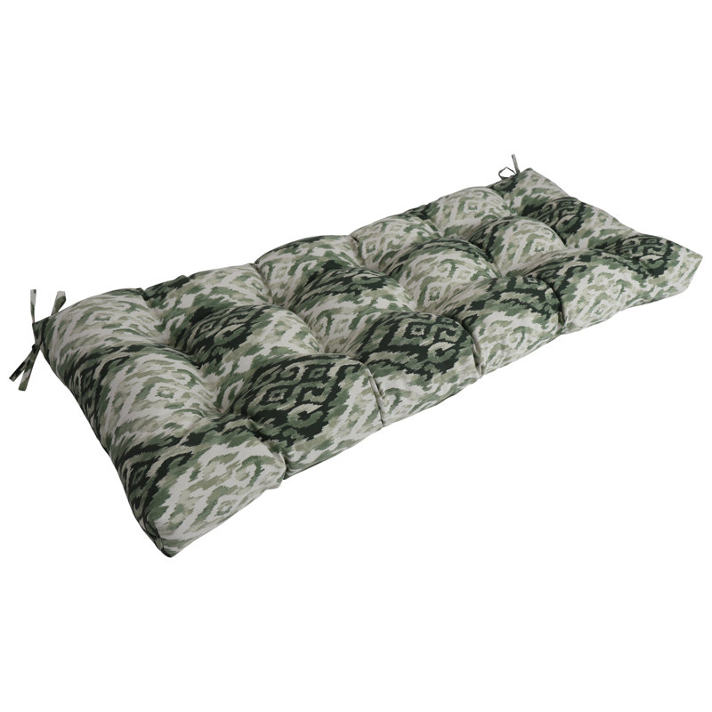 Tufted Outdoor Bench Cushion, Green/Lakat Mineral Abstract, 51" W x 19" D