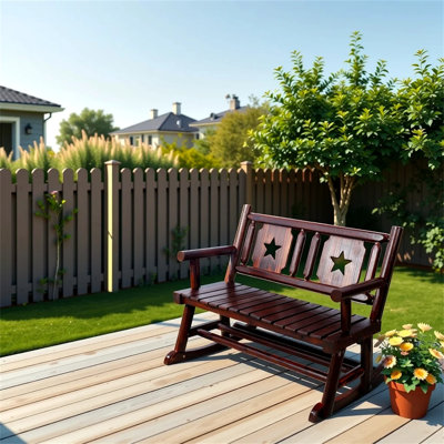 Outdoor Wood Rocking Bench Carbonized Double Rocking Chair For 2 Persons With Wide Curved Seat by Millwood Pines