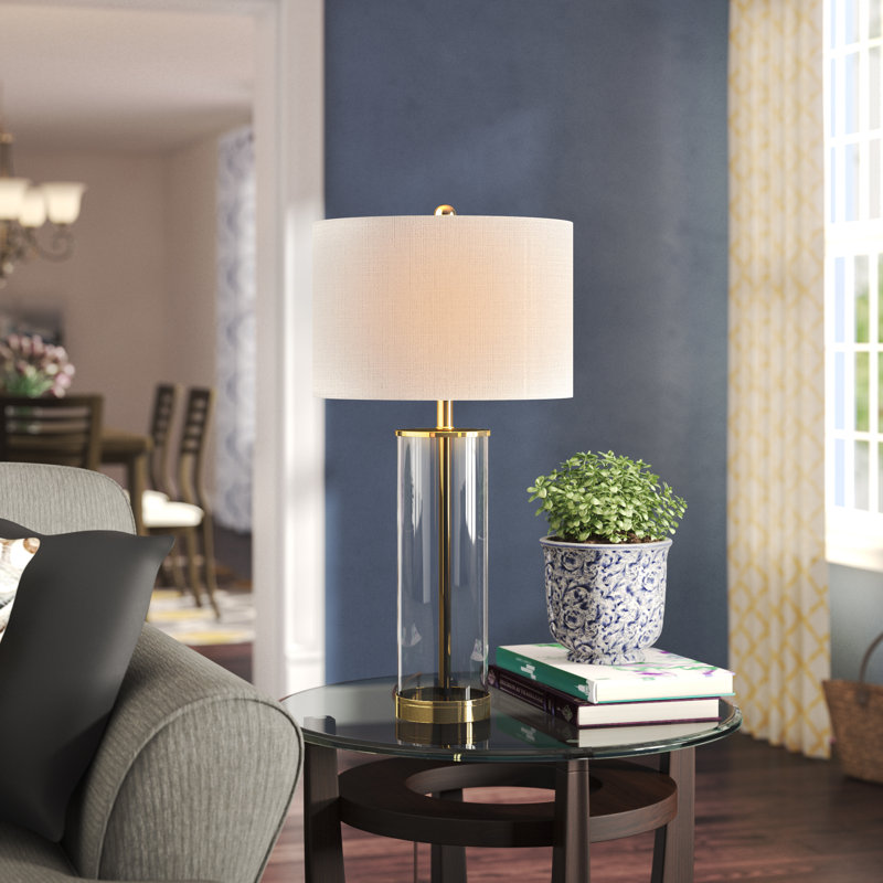Silberston Glass Table Lamp, Clear/Brass Gold