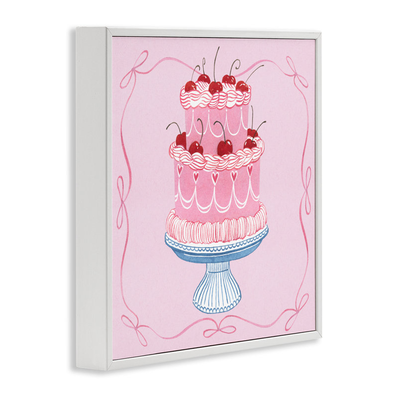 Giclée romantique encadrée par un gâteau cerise rose, design par Grace Popp, H 24 po x l 24 po