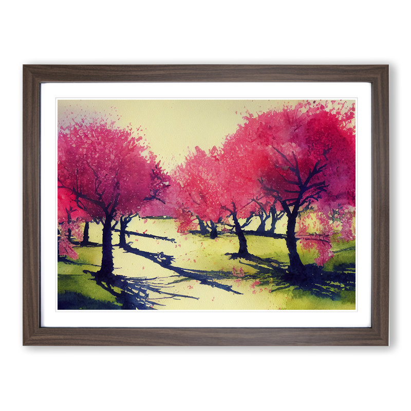 XH1022-7470X Righteous Cherry Blossom Trees - Single Picture Frame Painting, 46cm H x 64cm W x 2cm D, Walnut