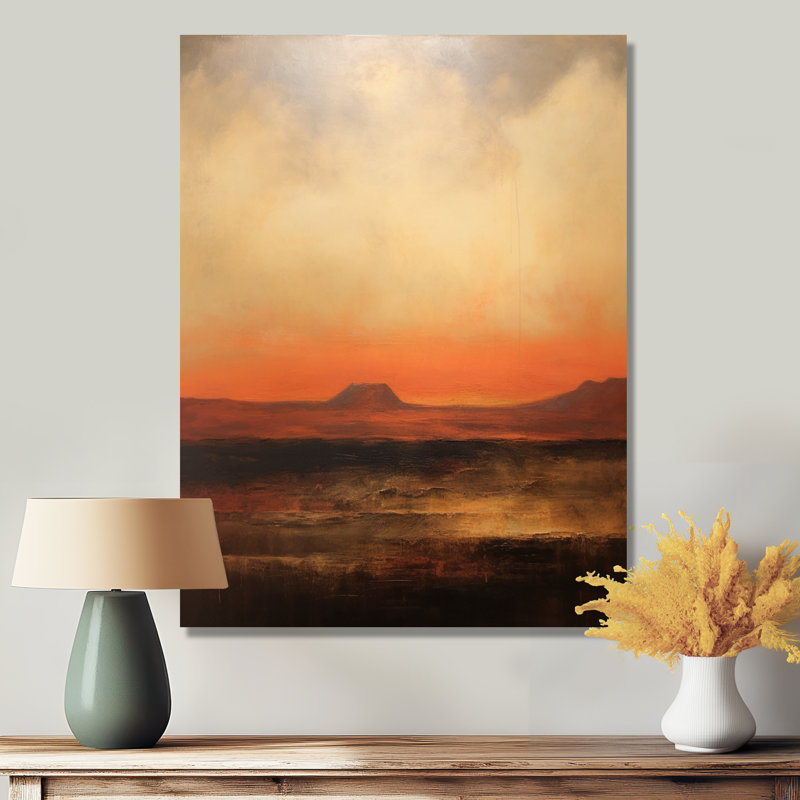 Impressionniste orange coucher de soleil montagnes - paysage abstrait art mural salon, Toile tendue, H 20 po x l 12 po