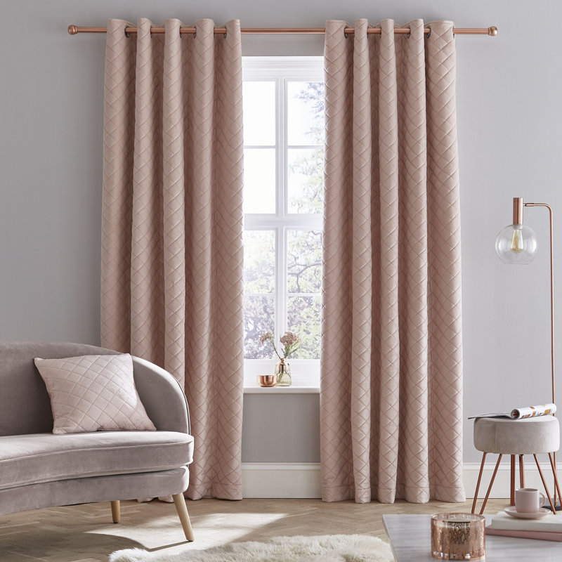 So Soft Luxe Velvet Geometric Thermal Eyelet Curtains, Blush, 168 W x 137 D cm