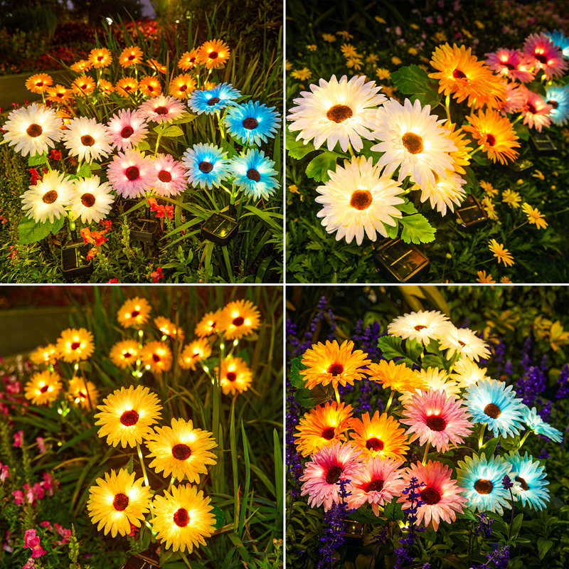 Colorful Solar Daisy Flower Garden Lights, 4 Pack