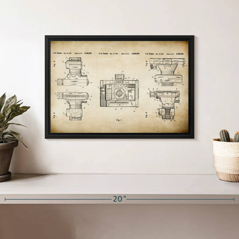 Automatic Focus Camera Patent, 13" X 9", Floating Frame Black