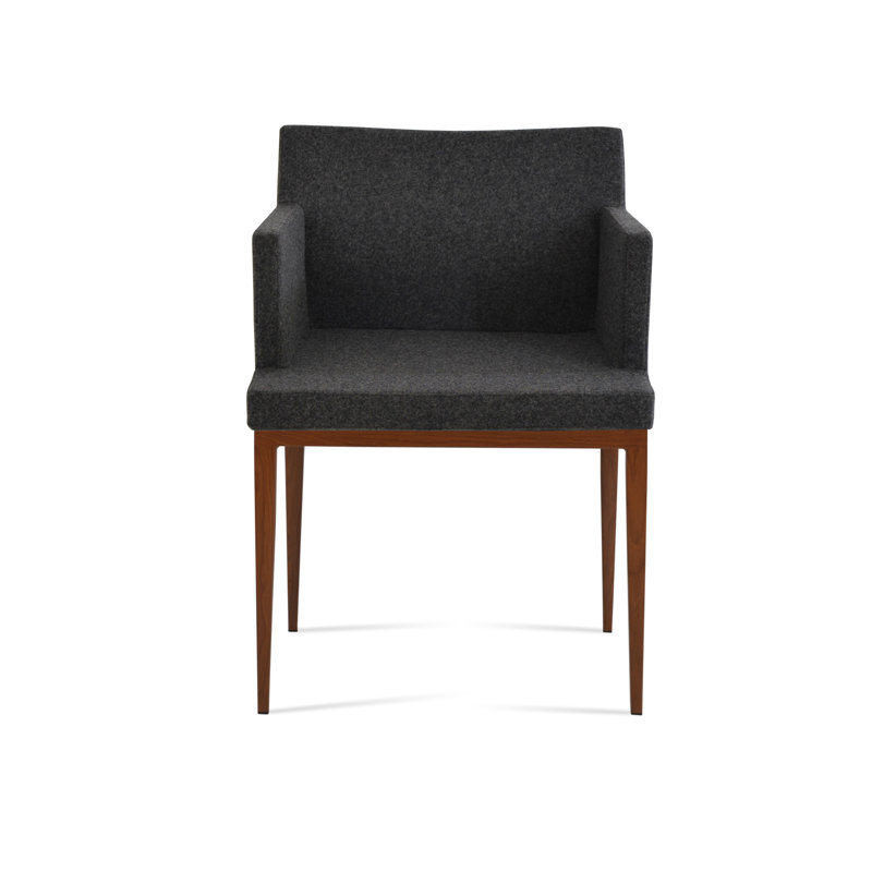 Chaise avec accoudoirs à dossier rembourré Soho, Noyer, Gris foncé