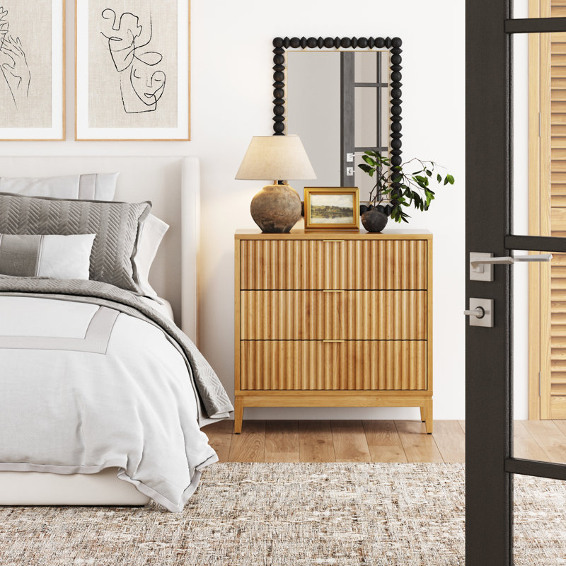 Carrera 3-Drawer Dresser With Solid Wood Frame And Fluted Details, Warm Pine