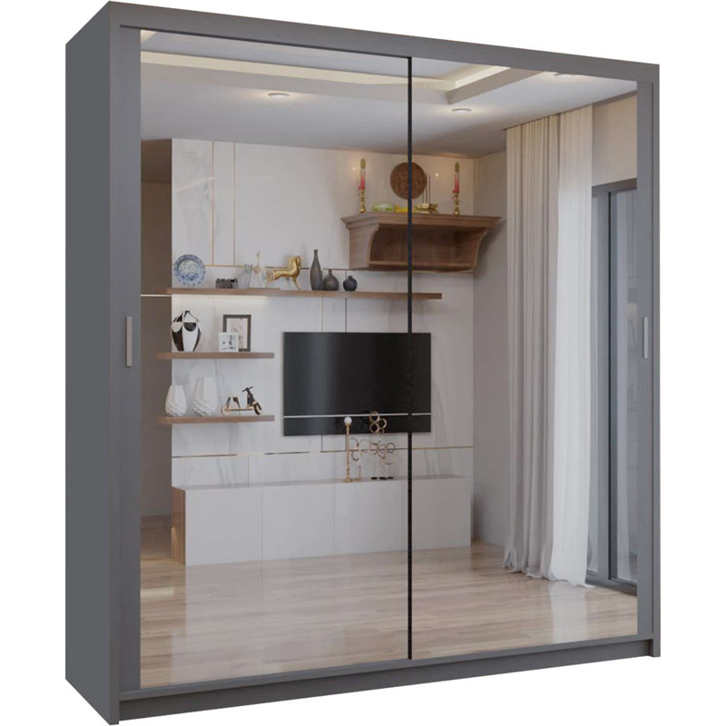 Ashawni 2 Door Laminate Wardrobe, Grey, 217cm H x 203cm W x 62cm D