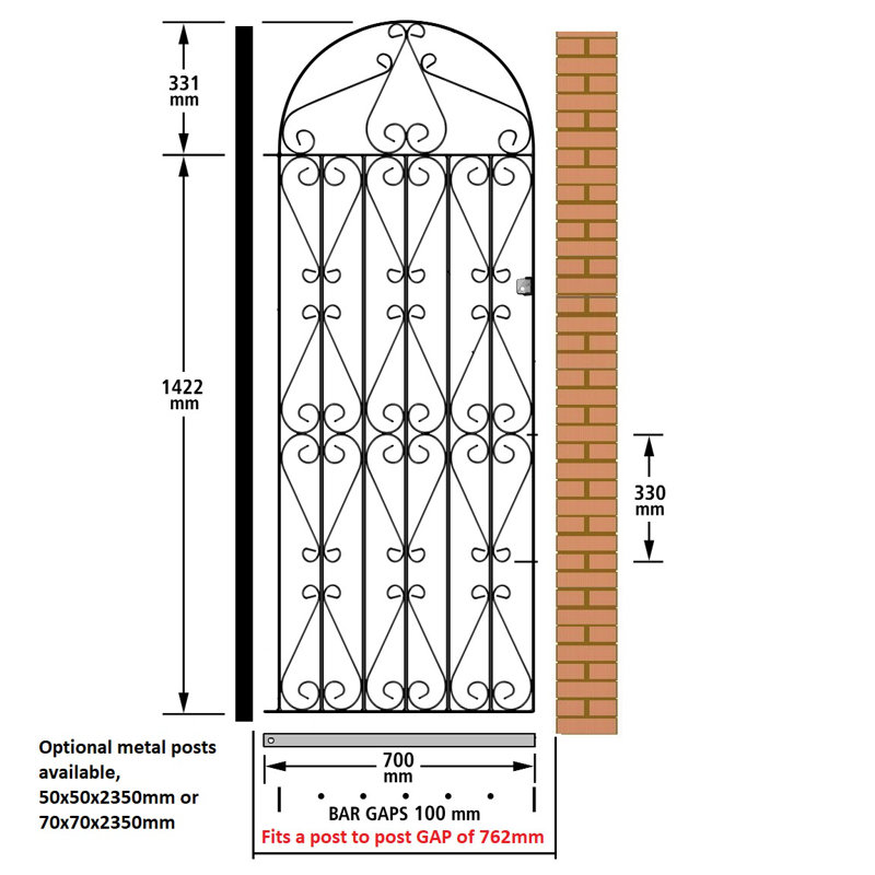 Uriegas Black Metal Gate, 76cm W X 175cm H