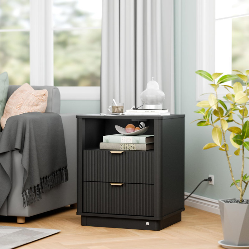 Table de chevet incurvée avec éclairage de station de charge, armoire de rangement moderne pour bureau de chambre à coucher (1)