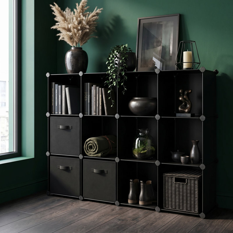 Organisateur de rangement cubique - Ensemble de 16 cubes en plastique, organisateur de placard et espace de rangement pour chambre à coucher et salon, 12,2 x 48,4 x 48,4 pouces, noir