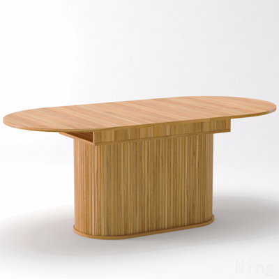 Table de salle à manger extensible de 55,11 po à 70,86 po avec pieds rayés pour le salon et la cuisine (naturel)