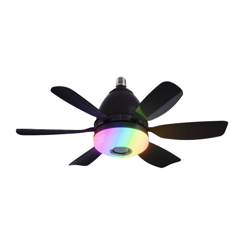 E26 Socket Fan Light Bulb With Rgb, Bluetooth Speaker & Remote ,quiet, Easy To Install, Color Changing, Black
