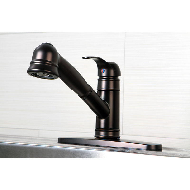 Kingston Brass Eden Single-Handle 1-or-3 Hole Deck Mount Pull-Out Sprayer Kitchen Faucet, Oil Rubbed Bronze