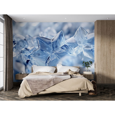 Murale cristal de flocon de neige glace - Art mural décoratif sur le thème de l'hiver - Papier peint de chambre à coucher moderne - Décor de scène de nature givré Vn725