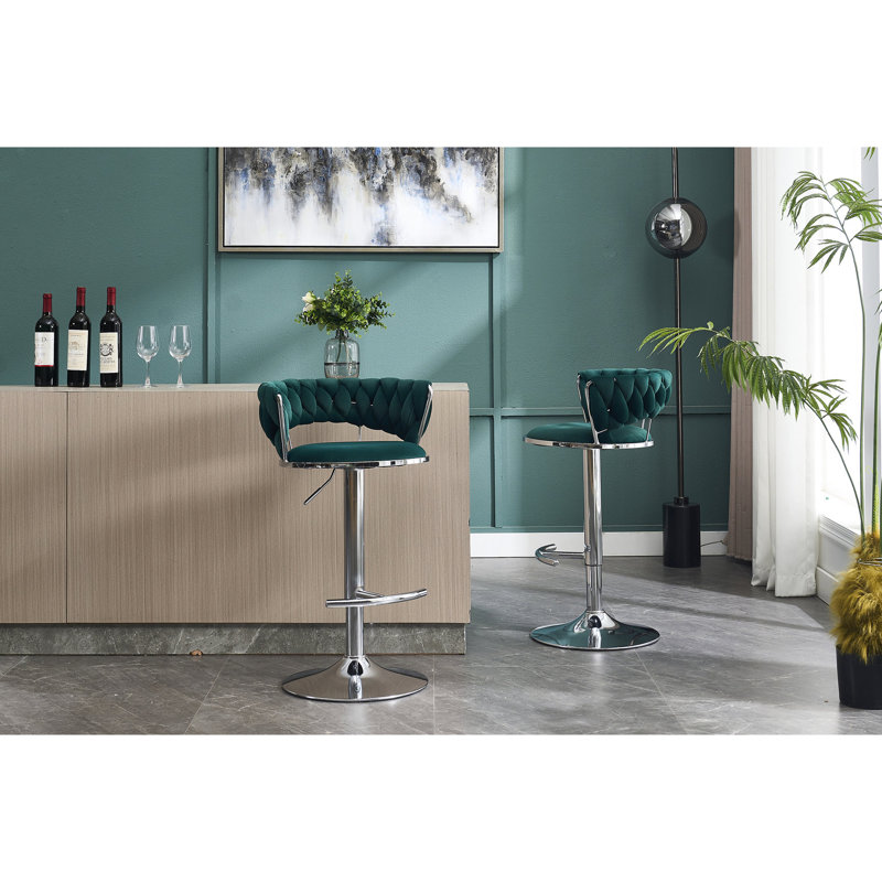 2 tabourets de bar, hauteur réglable, base en métal avec repose-pieds, siège en velours sur mesure, look élégant de 2 tabourets, pivotant et s'adapte à diverses occasions