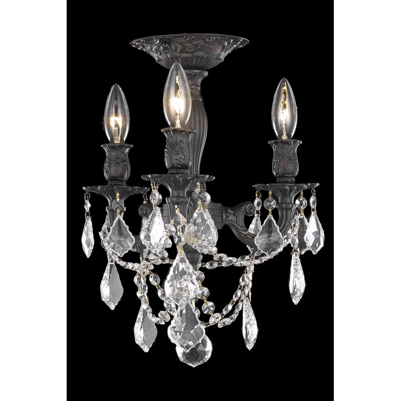Plafonnier semi-encastré 3 lumières Khaleesi, Teck doré (fumé) / coupe royale, Argent / Étain, 3